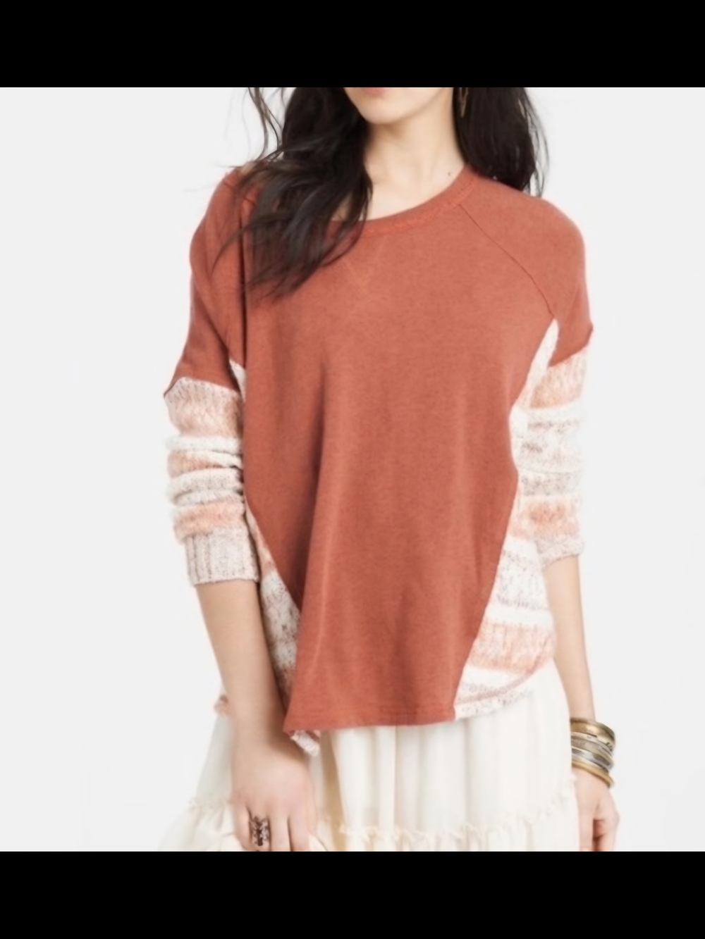 Free People Rust & Cream Colorblock Pullover Sweater